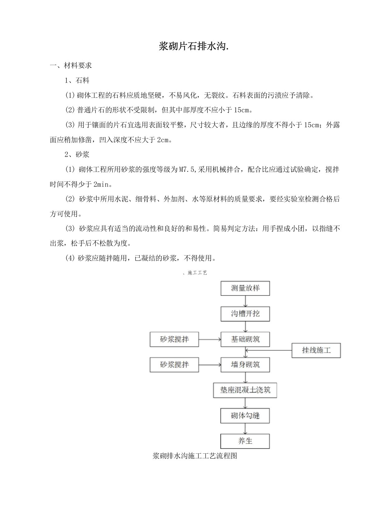 浆砌片石排水沟施工工艺