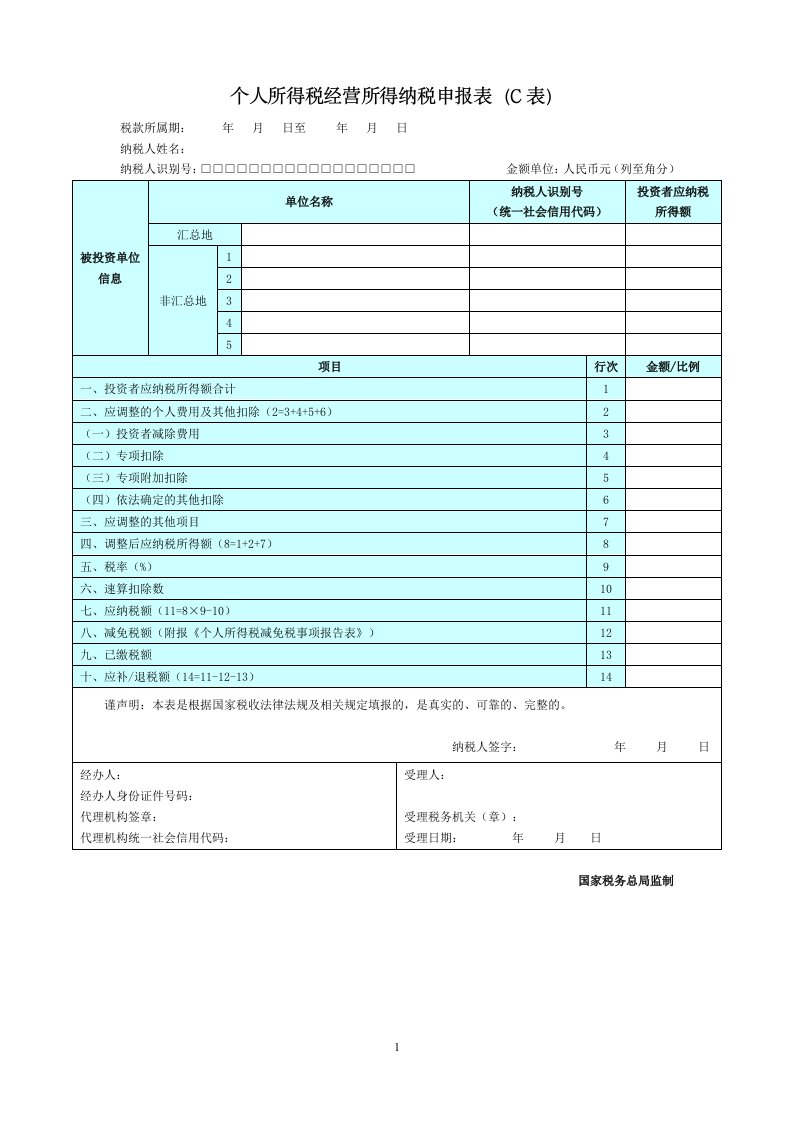 个人所得税经营所得纳税申报表(C表)