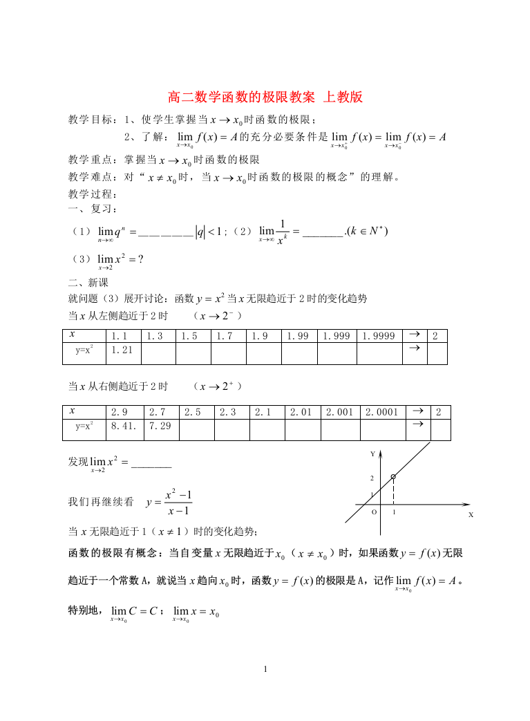 高二数学函数的极限教案