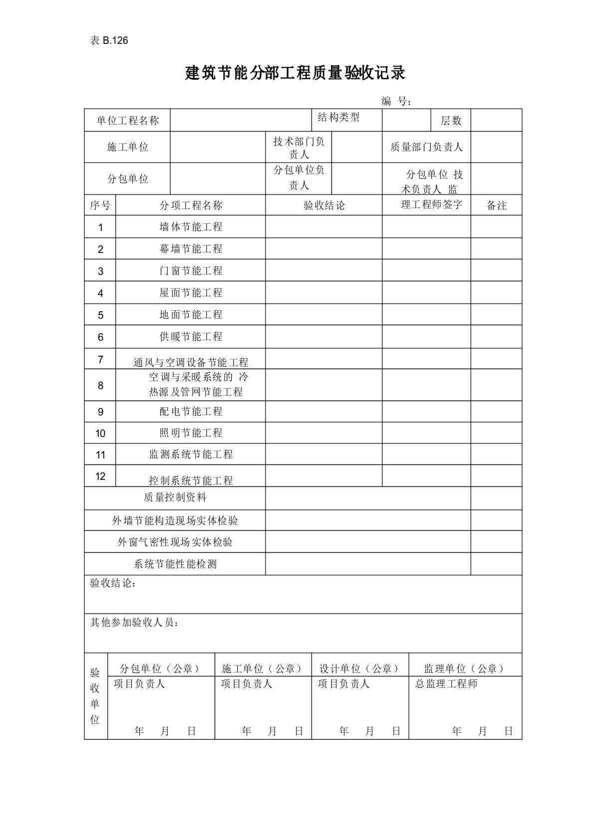 建筑节能分部工程质量验收记录