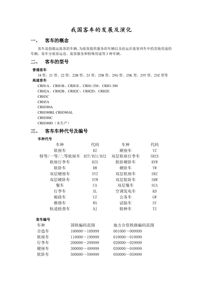 我国主要铁路客车的简介