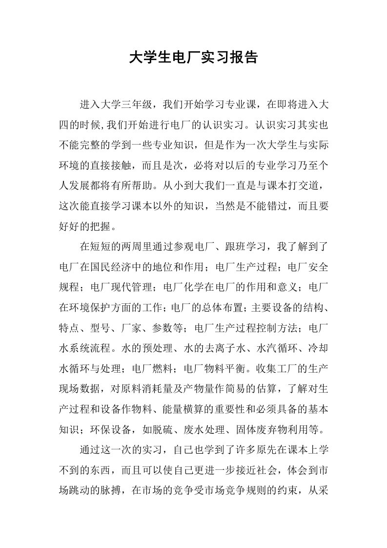 大学生电厂实习报告_1[范本]