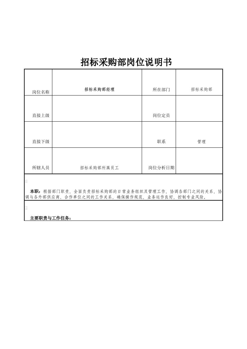 招标采购部岗位职责