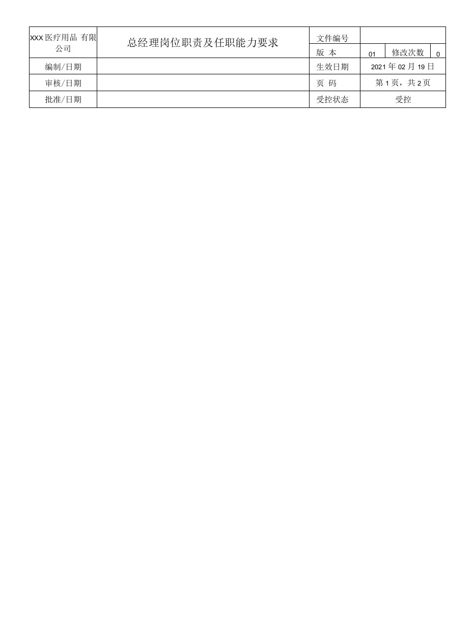 总经理岗位职责及任职能力