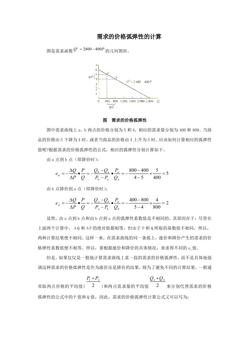 需求的价格弧弹性的计算