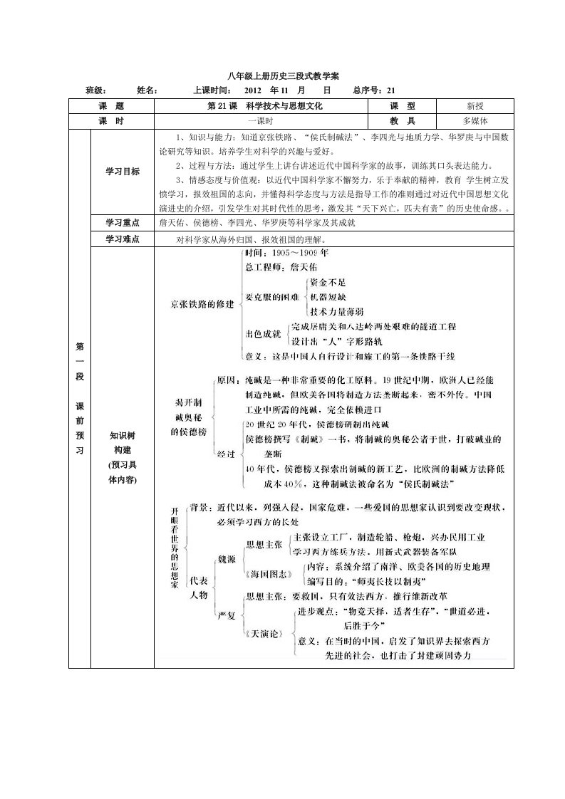 (最新0)中学部三段式教学案模板21ke