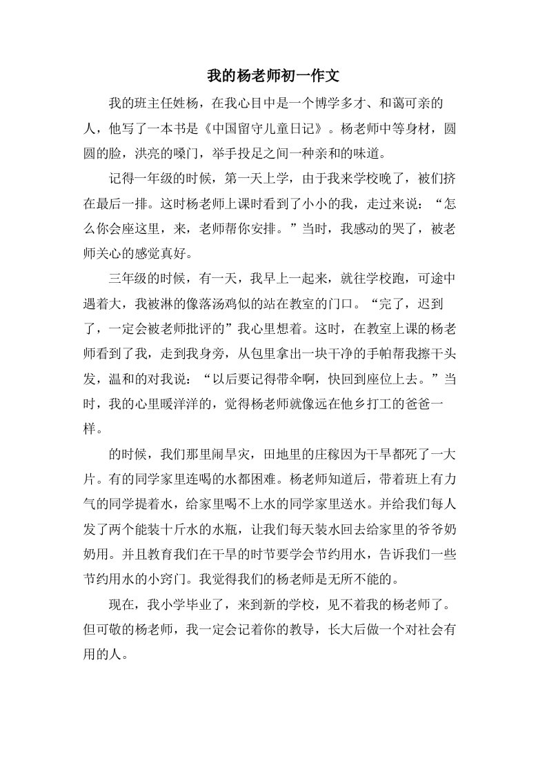 我的杨老师初一作文