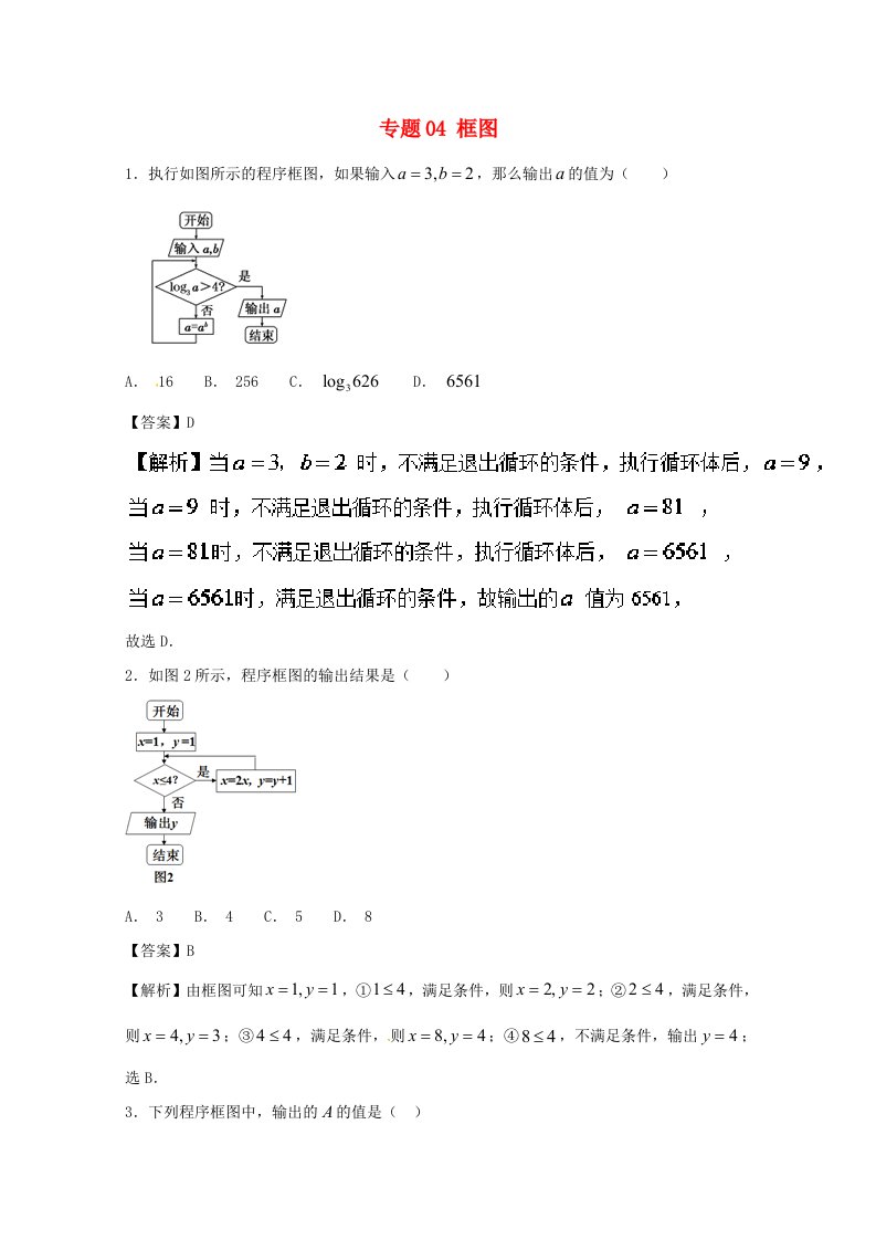 2018年高考数学小题精练系列第02期专题04框图文