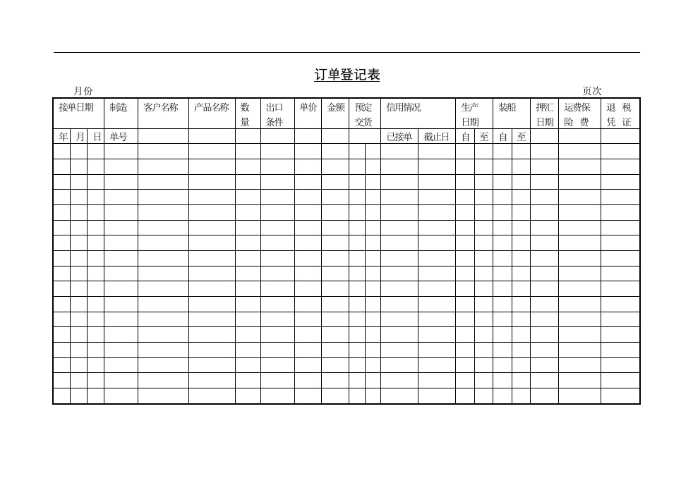 【管理精品】订单登记表