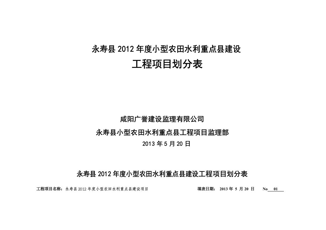 小型农田水利工程项目划分表