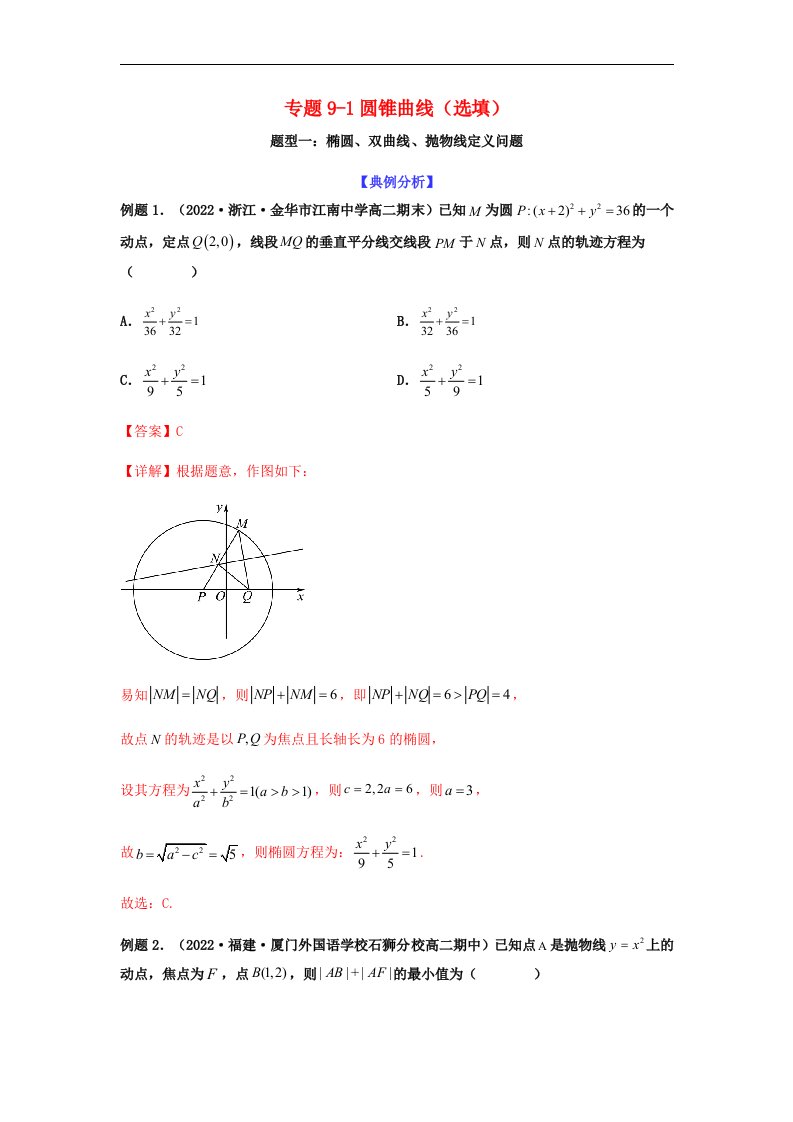 新高考专用2023年高考数学二轮热点题型归纳与变式演练专题9_1圆锥曲线选填教师版