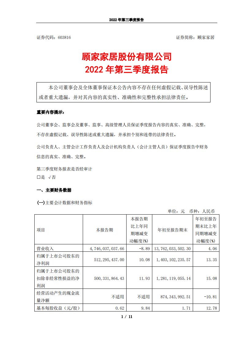 上交所-顾家家居2022年第三季度报告-20221027