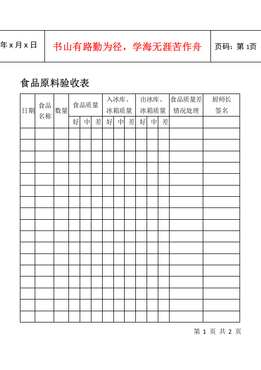 食品原料验收表