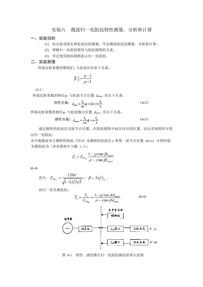 实验六微波归一化阻抗特性测量