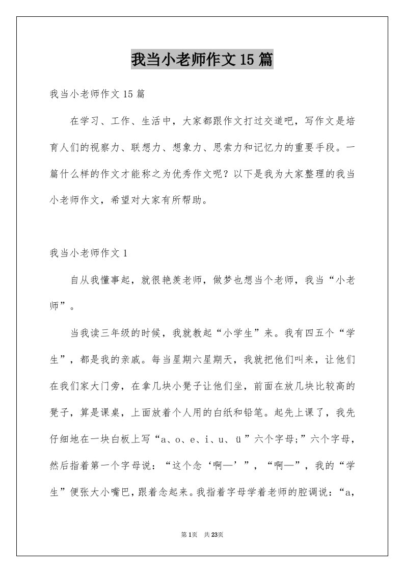 我当小老师作文15篇