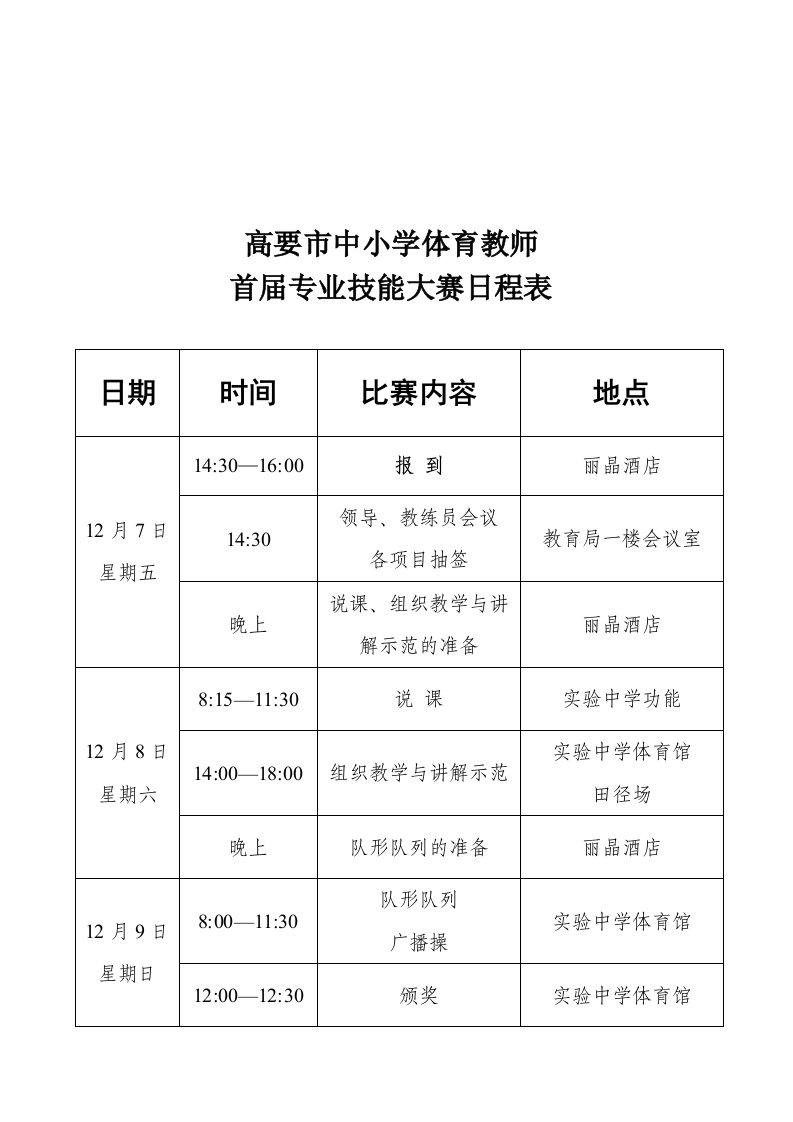 高要市中小学体育教师首届专业技能大赛评分细则