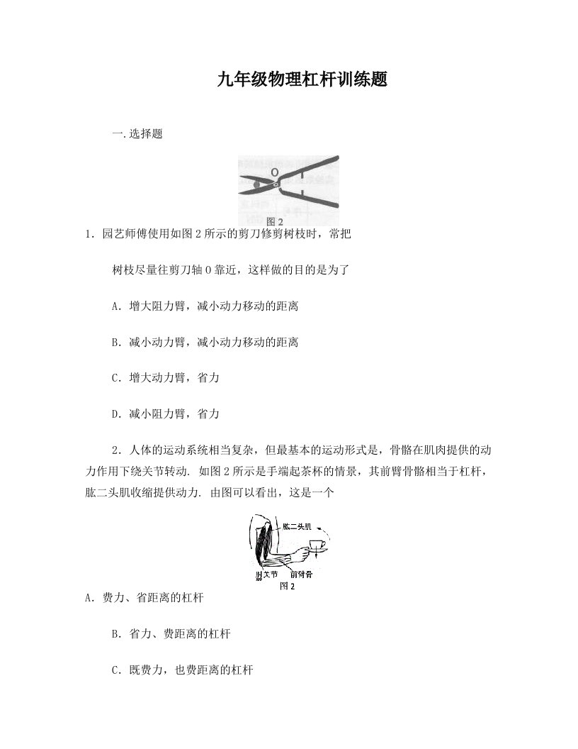 九年级物理杠杆训练题