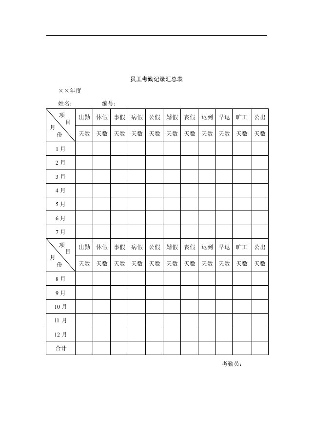 【管理精品】39员工考勤记录汇总表