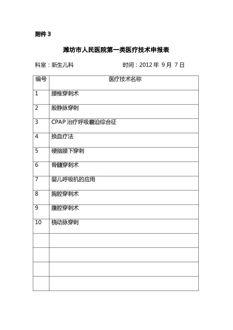 新生儿科第一类医疗技术