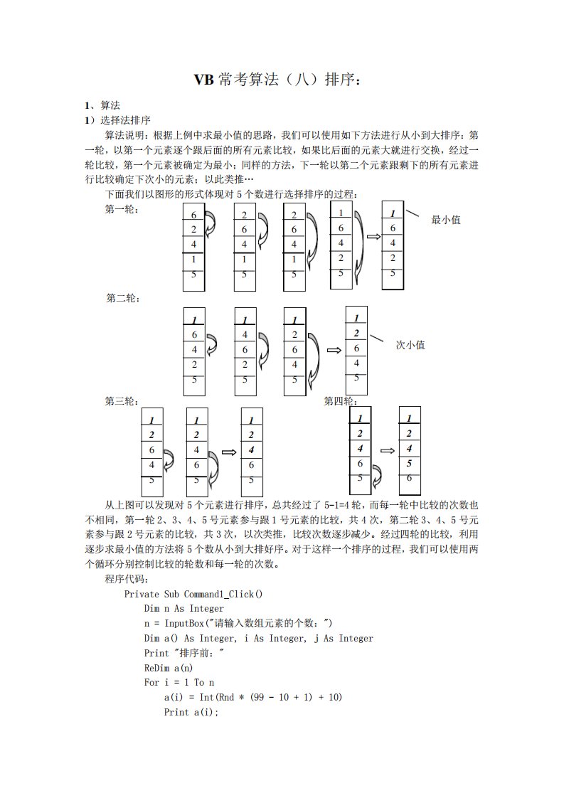 VB常用算法——排序