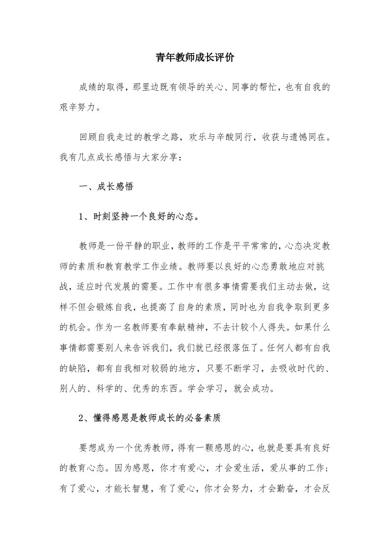 青年教师成长评价