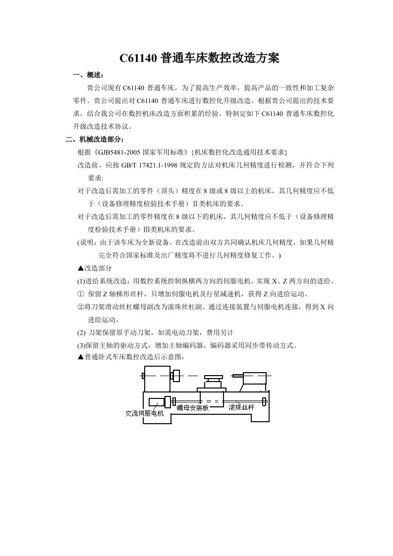 普通车床数控化改造技术协议