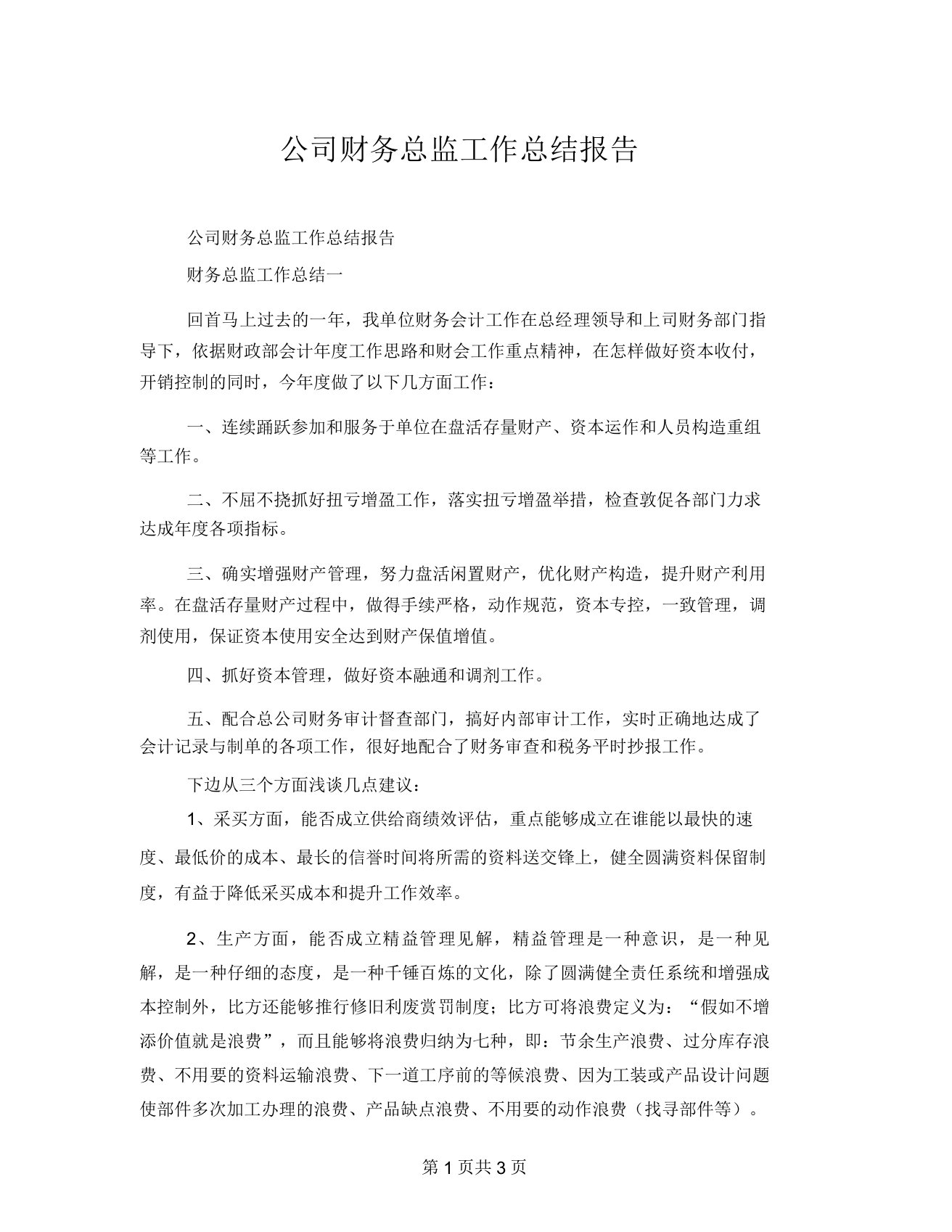 公司财务总监工作总结报告