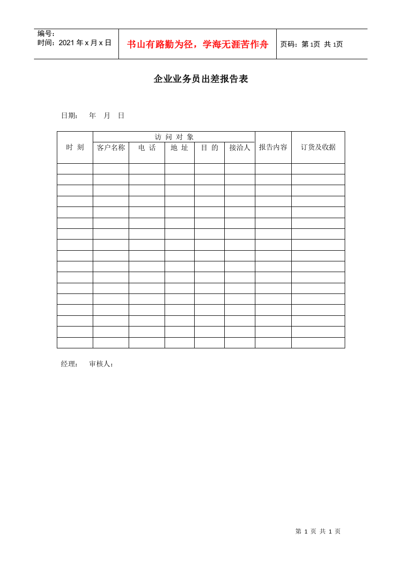 企业业务员出差报告表