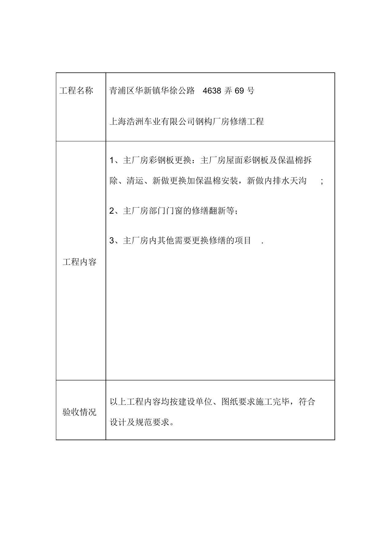 工程完工验收确认单