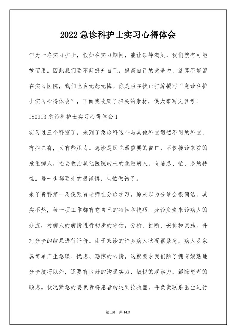 2022急诊科护士实习心得体会