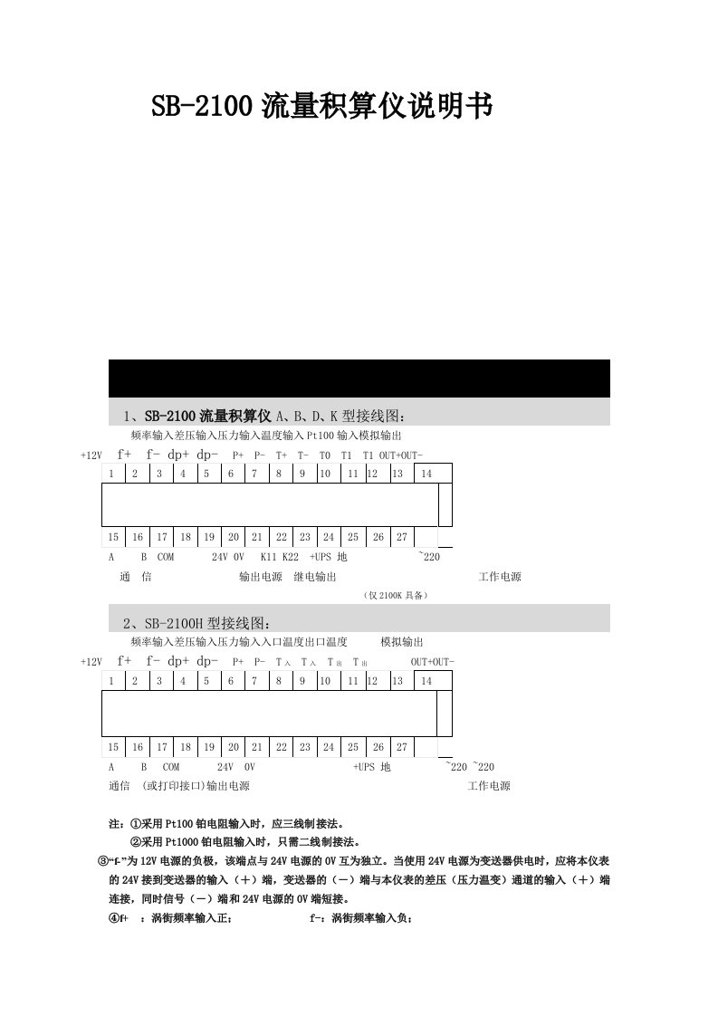 SB2100流量积算仪说明书