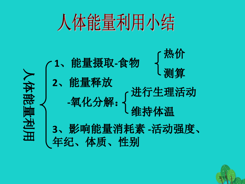 七年级生物下册人体内能量的利用人体能量利用小结省公开课一等奖百校联赛赛课微课获奖PPT课件