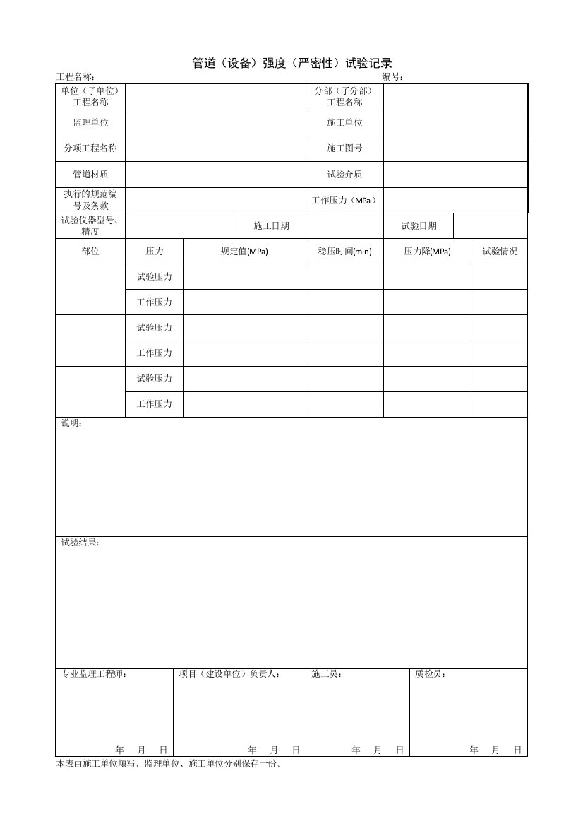 1125管道（设备）强度（严密性）试验记录
