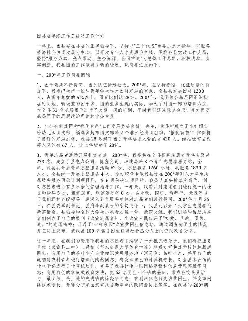 团县委年终工作总结及工作计划