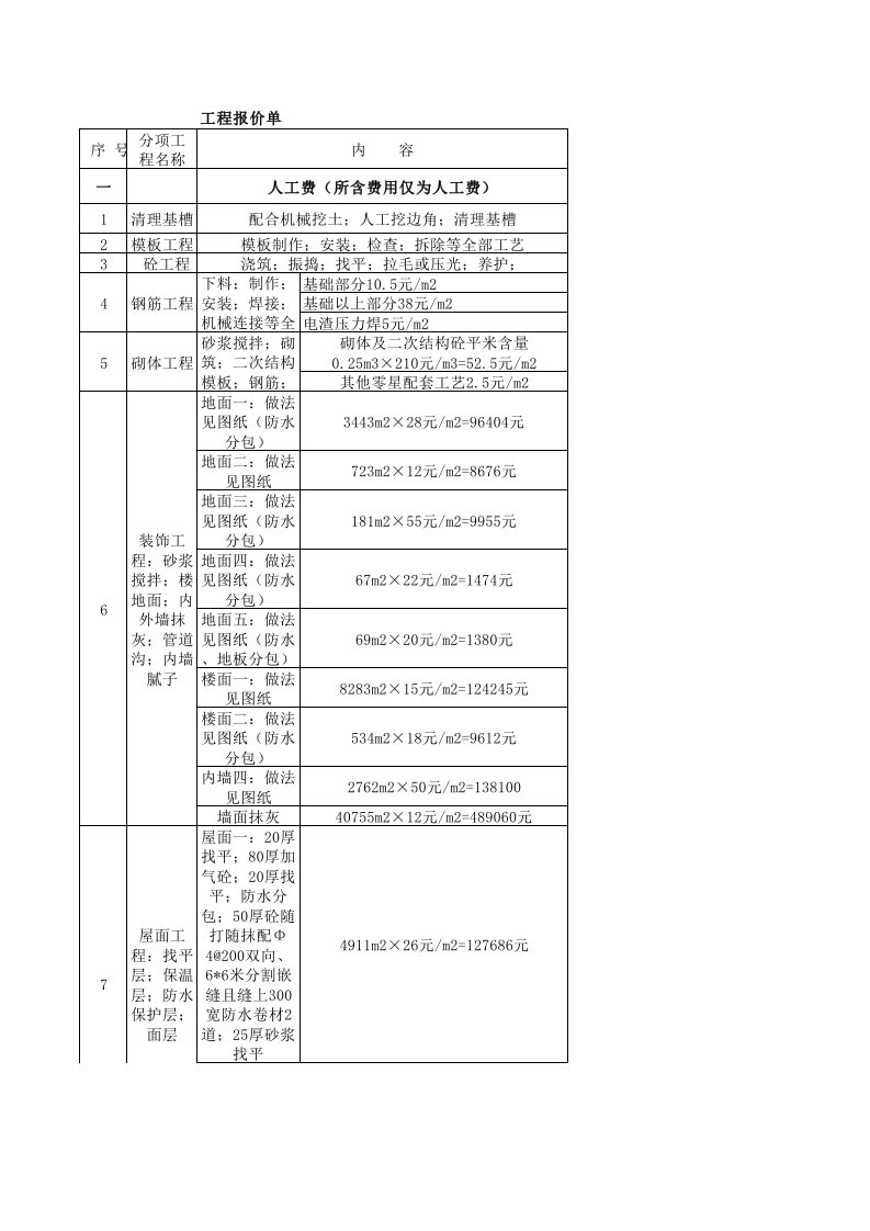 厂房工程报价单