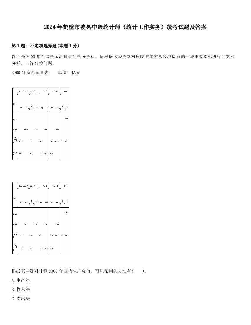 2024年鹤壁市浚县中级统计师《统计工作实务》统考试题及答案