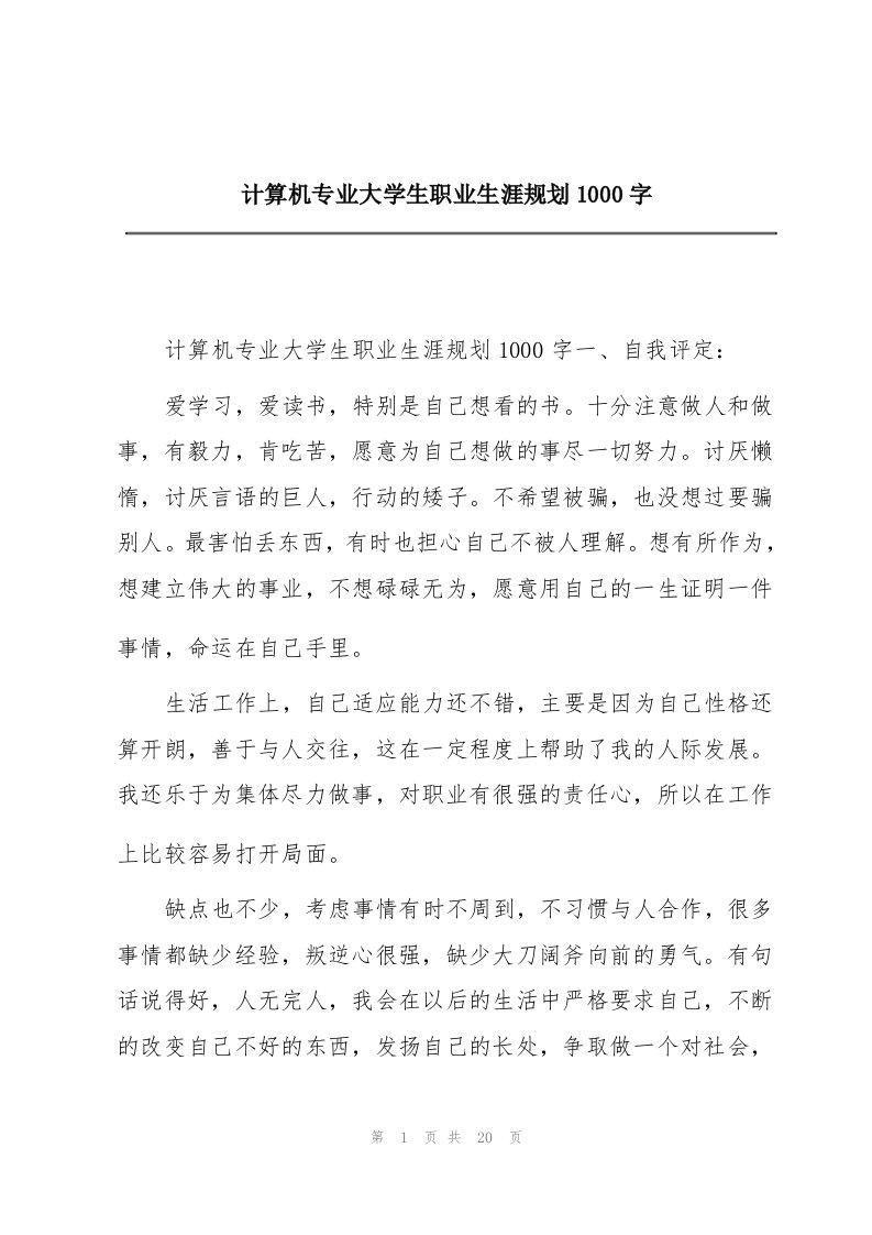 计算机专业大学生职业生涯规划1000字