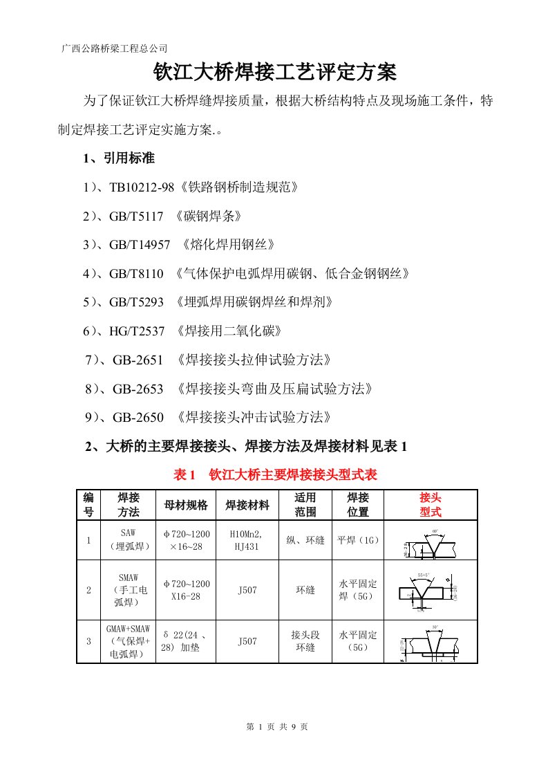 焊接工艺评定方案