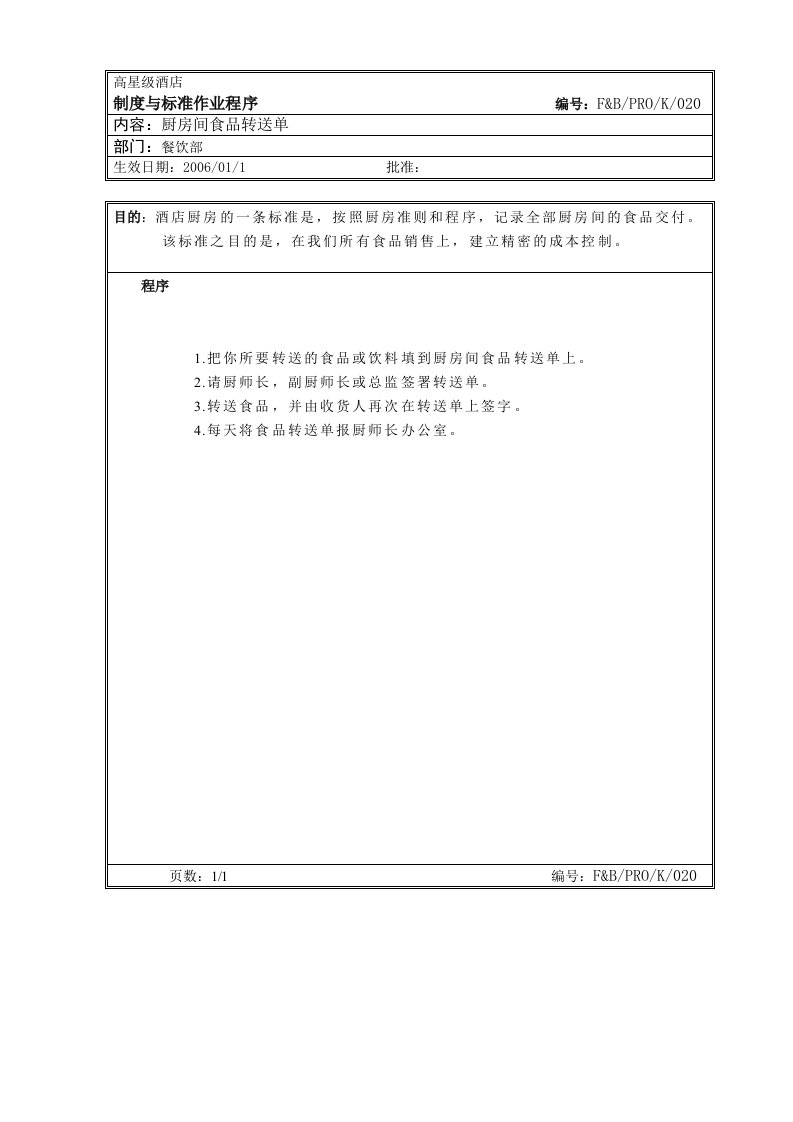 08.厨房作业程序--厨房间的食品传送单