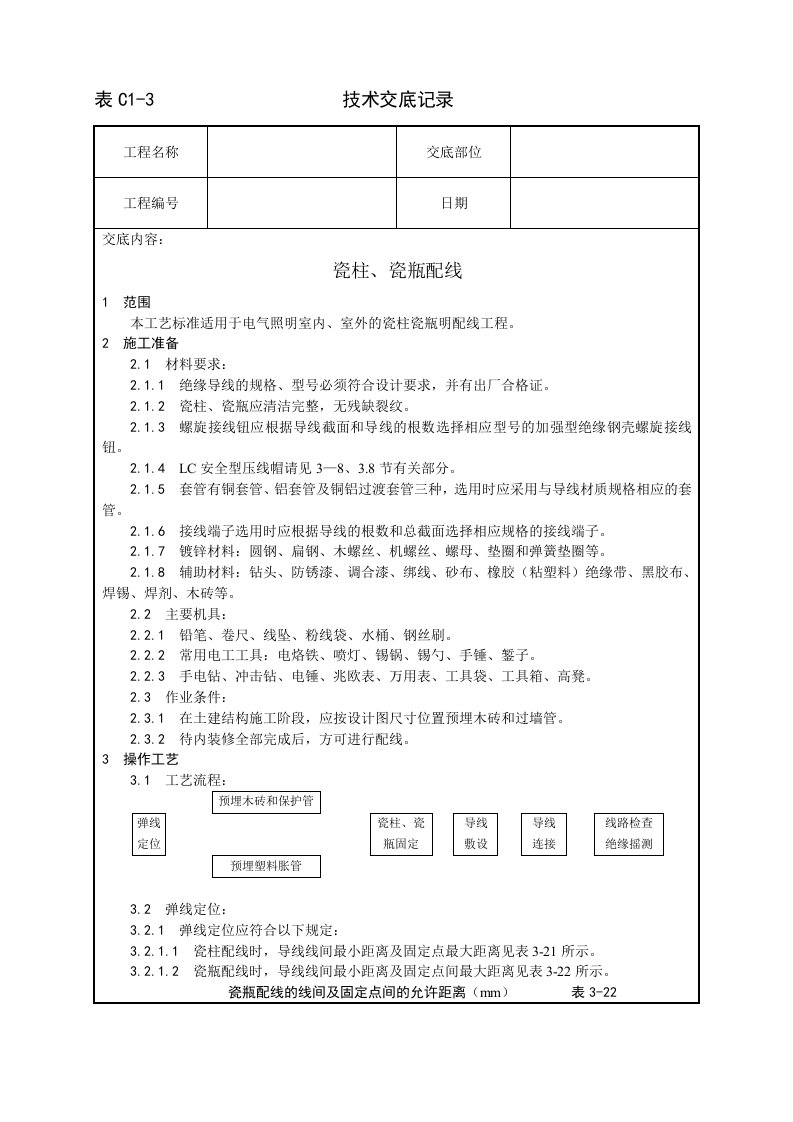 瓷柱、瓷瓶配线工艺