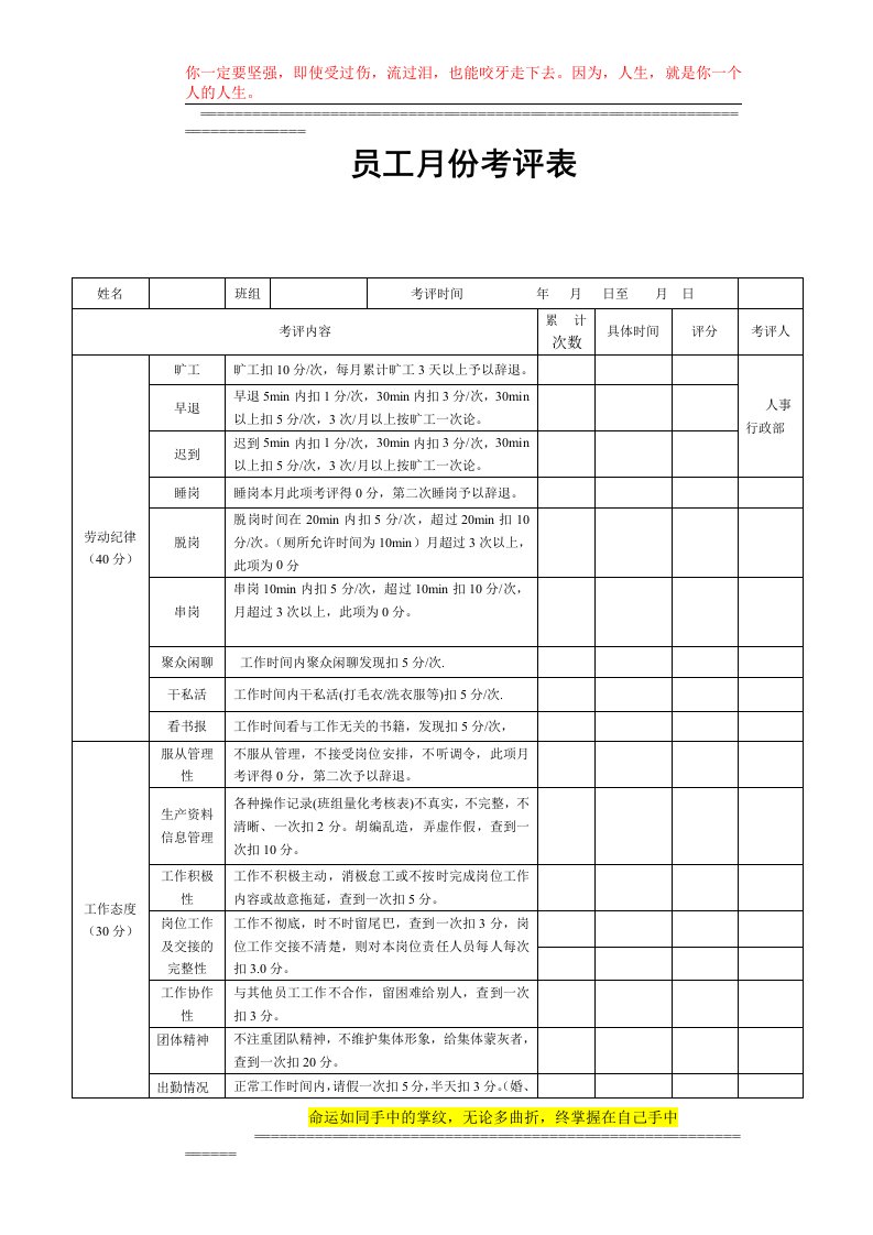 员工月份考评表1