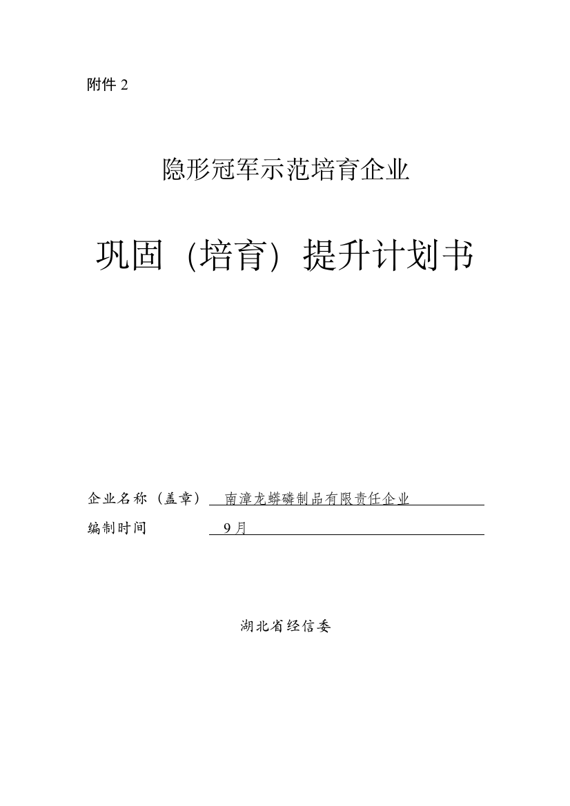 隐形冠军示范培育企业申请说明专题计划书