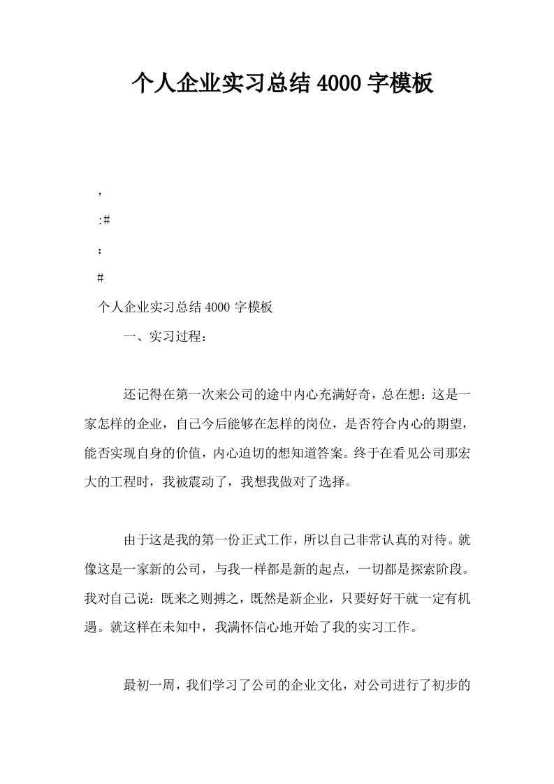 个人企业实习总结4000字模板