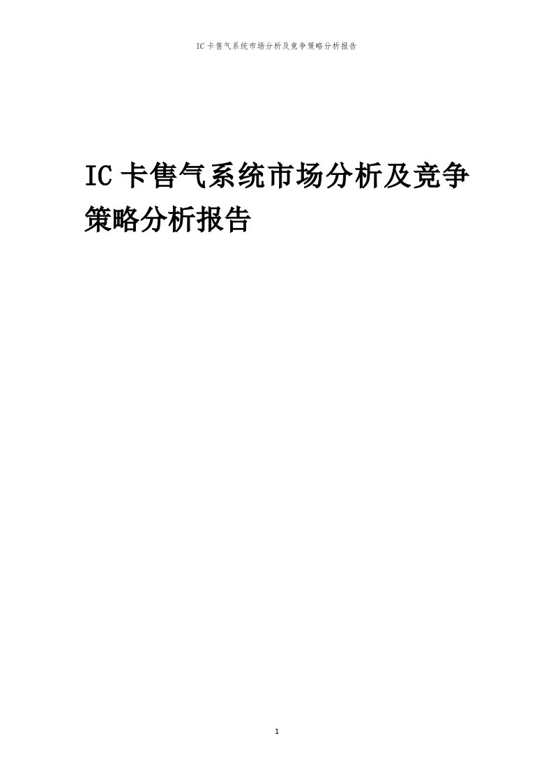 年度IC卡售气系统市场分析及竞争策略分析报告