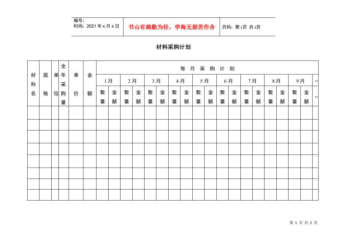 材料采购计划