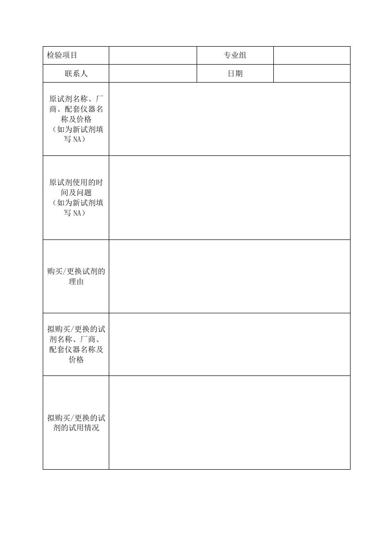 20检验科试剂购买更换记录表