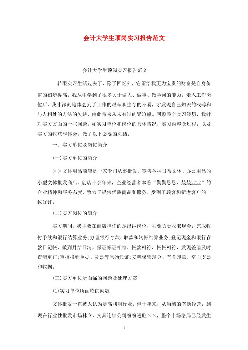 精选会计大学生顶岗实习报告范文