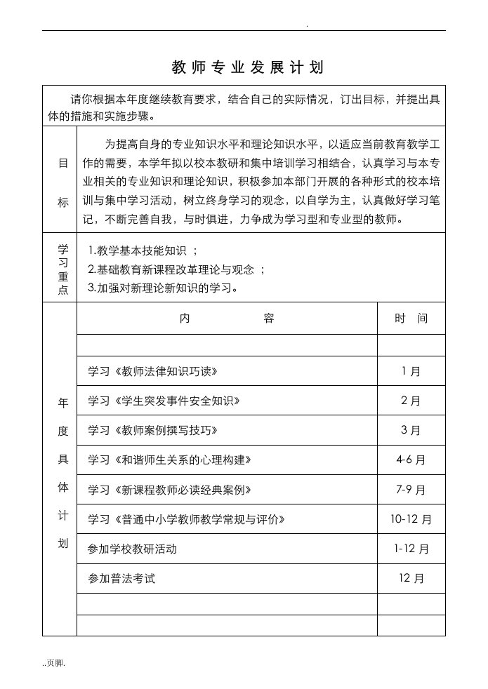 教师专业发展报告册