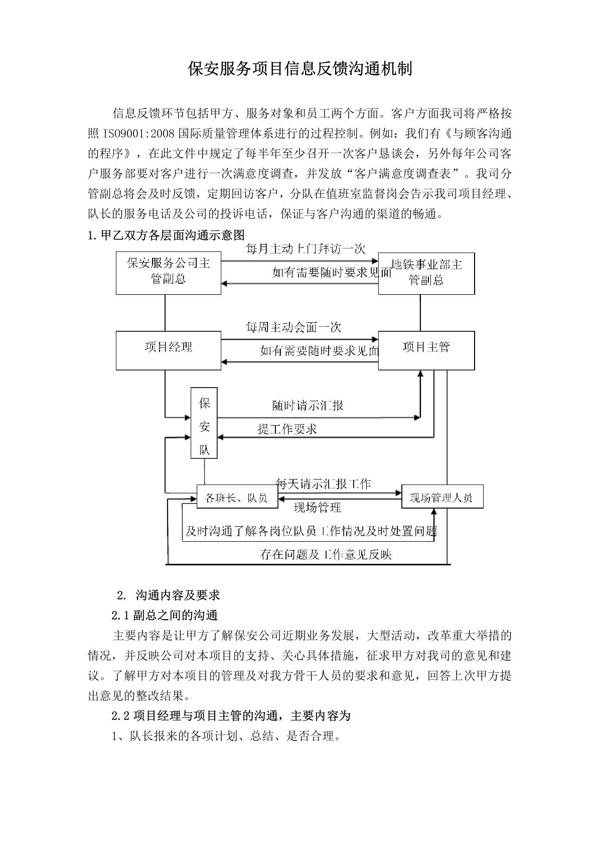 保安服务项目信息反馈沟通机制