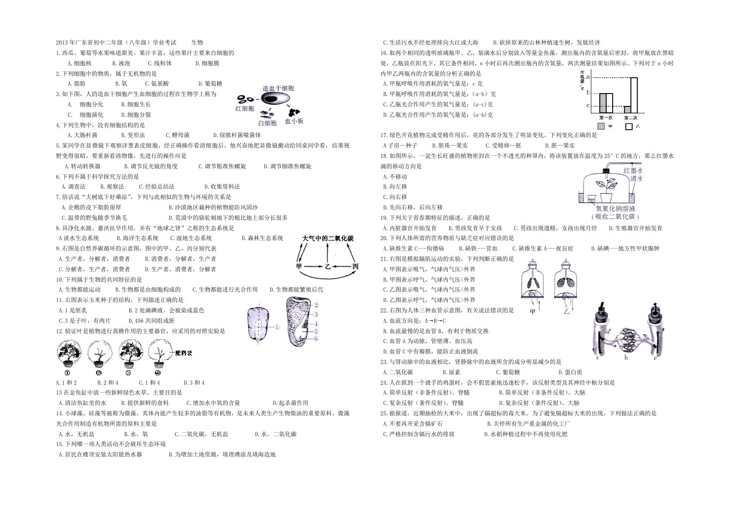 2013年惠州生物会考题